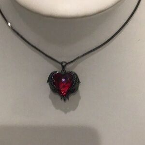 CDE angel wing love ruby heart gothic necklace